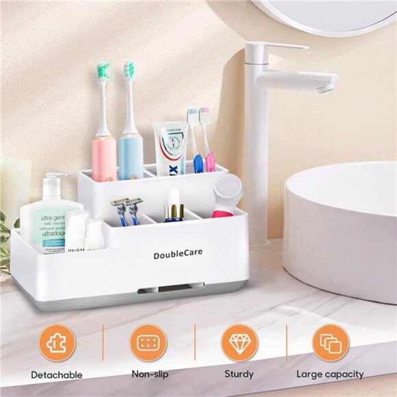 Toothbrush Holder Bathroom Organizer Countertop Caddy Toothpaste Shaver Storage - Picture 6 of 7